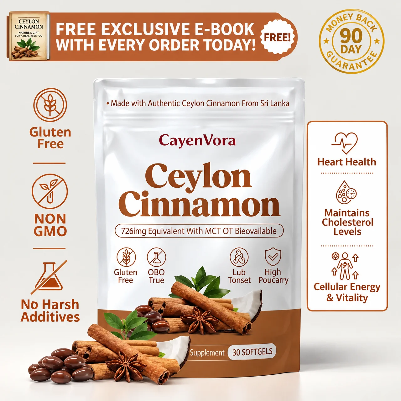 Ceylon Cinnamon 7200mg Equivalent with MCT Oil
